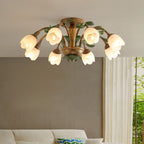 Traditional Rustic Floral Iron Glass 6/8/10 Light Semi-Flush Mount Ceiling Light For Living Room Lumendat