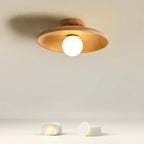 Modern Simplicity Rubberwood Glass Round 1-Light Semi-Flush Mount Ceiling Light For Hallway Lumendat