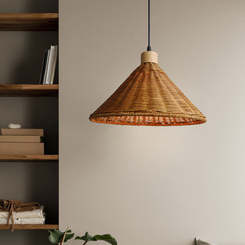 Vintage Wabi-sabi Rattan Weaving Cone 1-light Pendant Light