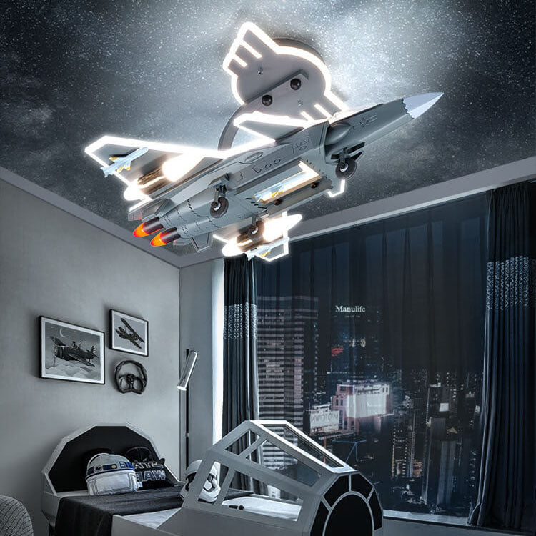 Lumendat Contemporary Creative Hardware Resin Children's Aircraft LED Semi-Flush Mount Ceiling Light For Bedroom Lumendat