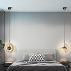 Contemporary Luxury Gold Finish Frame Round Shade LED Pendant Light for Bedroom
