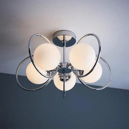 Traditional Vintage Iron Glass Ball Circle 3/5 Light Semi-Flush Mount Ceiling Light For Living Room