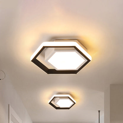 Modern Minimalist Geometric Hexagonal Ring LED Flush Mount Ceiling Light