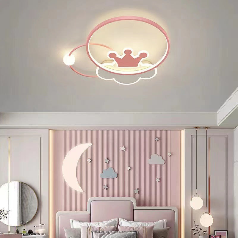 Lumendat Contemporary Nordic Kids Iron Acrylic Circle Round Crown Cloud LED Flush Mount Ceiling Light For Bedroom Lumendat