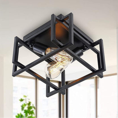 Contemporary Industrial Square Iron 2-light Semi-flush Mount Ceiling Light for Living Room