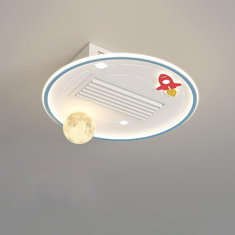 Lumendat Contemporary Creative Acrylic Astronaut Moon LED Kids Flush Mount Ceiling Invisible Bladeless Fan Light For Bedroom Lumendat