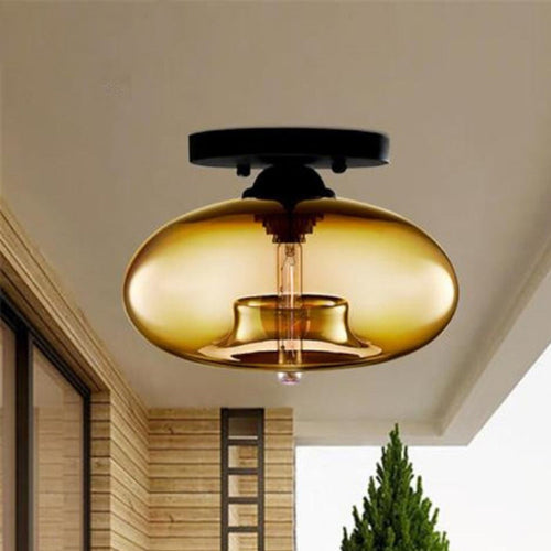 Contemporary Creative Flat Oval Iron Glass 1-light Semi-flush Mount Ceiling Light for Living Room