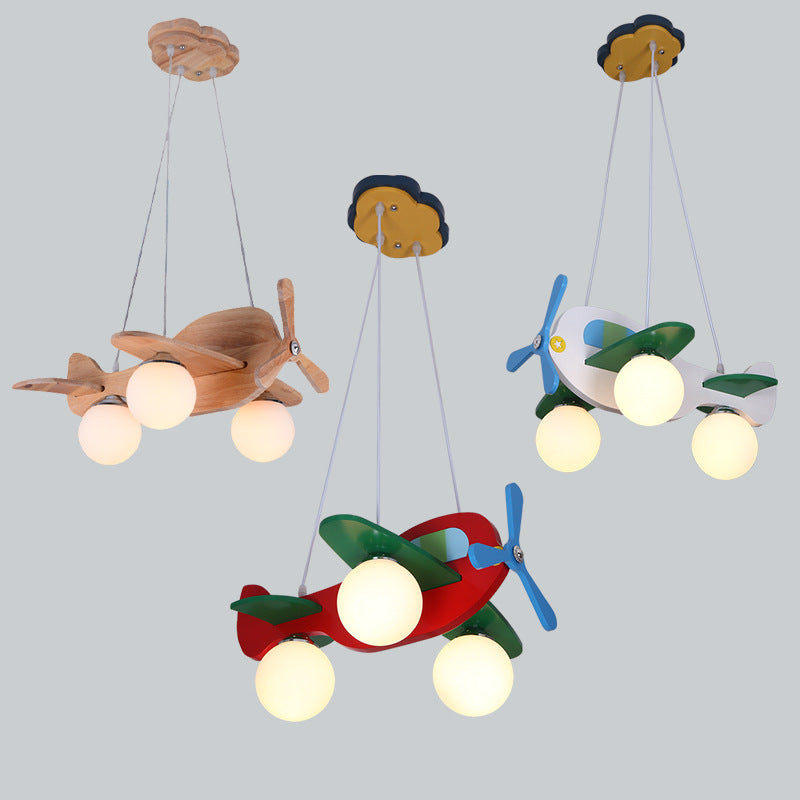 Lumendat Contemporary Creative Wooden Propeller Plane 3-Light Kids Chandelier For Living Room Lumendat