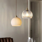 Modern Simplicity Ribbed Glass Semicircle Shade Copper 1-light Pendant Light for Living Room BulbSquare