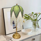 Traditional French Tassel Leaf Iron Fabric 1-Light Table Lamp For Bedroom Lumendat