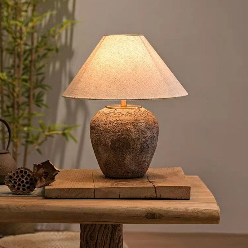 Modern Shabby Chic Cone Fabric Ceramic Jar 1-Light Table Lamp For Bedroom Lumendat