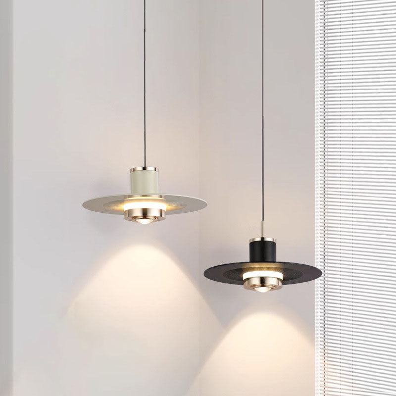 Modern Minimalist Cylinder Flying Saucer Metal LED Pendant Light for Living Room