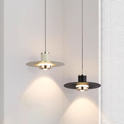 Modern Minimalist Cylinder Flying Saucer Metal LED Pendant Light for Living Room