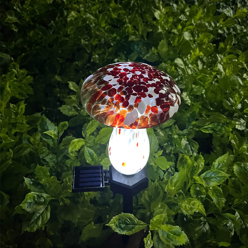 Contemporary Creative Colorful Mushroom Glass Shape LED Solar Waterproof Lawn Insert Light For Garden Lumendat