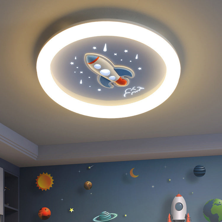 Lumendat Modern Art Deco Kids Iron Resin Acrylic Round Meteor Shower Rocket Shield Kitty LED Flush Mount Ceiling Light For Bedroom Lumendat