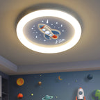 Lumendat Modern Art Deco Kids Iron Resin Acrylic Round Meteor Shower Rocket Shield Kitty LED Flush Mount Ceiling Light For Bedroom Lumendat