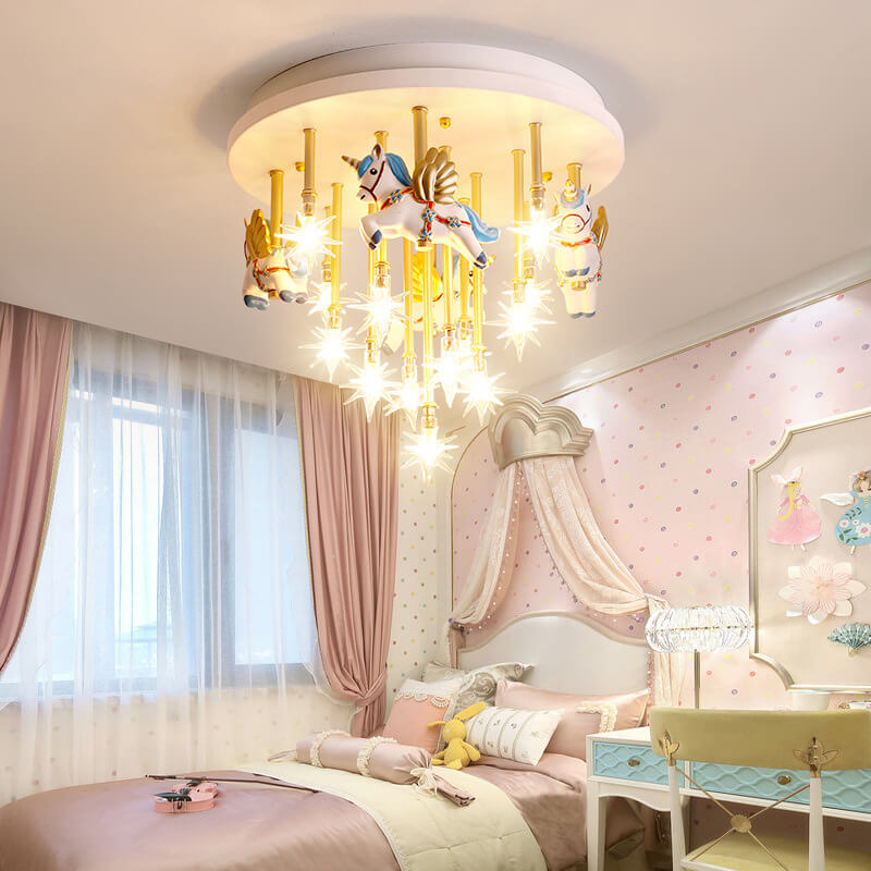 Lumendat Modern Children's Pegasus Hardware Resin Glass 13-Light Flush Mount Ceiling Light Lumendat