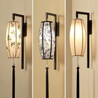 Chinese Vintage Painted Fabric Lantern Tassel 1-Light Wall Sconce Lamp
