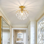 Scandinavian Modern Round Iron Crystal 1-Light Semi-Flush Mount Ceiling Light Lumendat