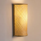 Traditional Japanese Weaving Semicircular Cylinder Bamboo 2-Light Wall Sconce Lamp For Bedside