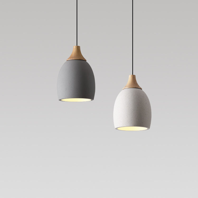 Traditional Japanese Cement Solid Wood Circle 1-light Pendant Light for Dining Room BulbSquare