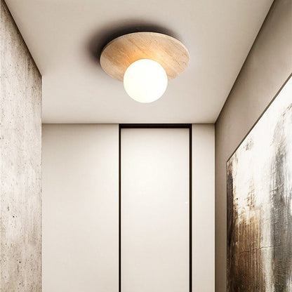 Modern Minimalist Cylinder Oval Dish Yellow Travertine 1-light Semi-flush Mount Ceiling Light for Living Room