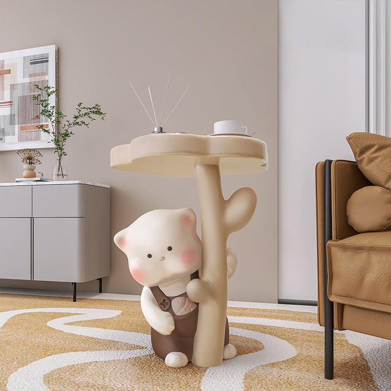 Lumendat Contemporary Creative Kids Cat Flower Resin End Table 1-Tray For Bedroom Lumendat