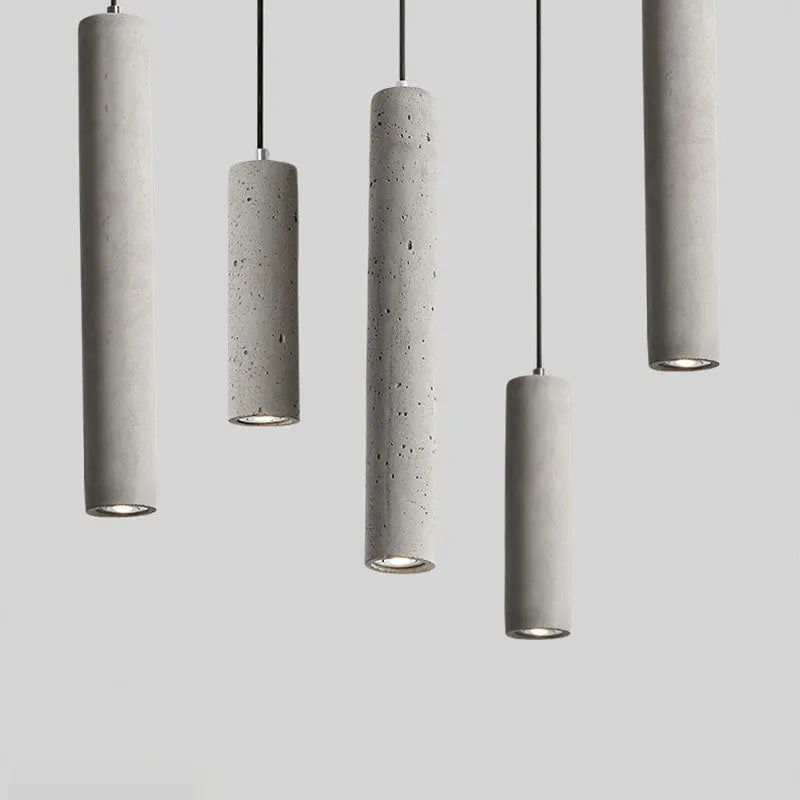 Contemporary Industrial Cylindrical Rough Texture Cement 1-light Pendant Light for Living Room Lumendat