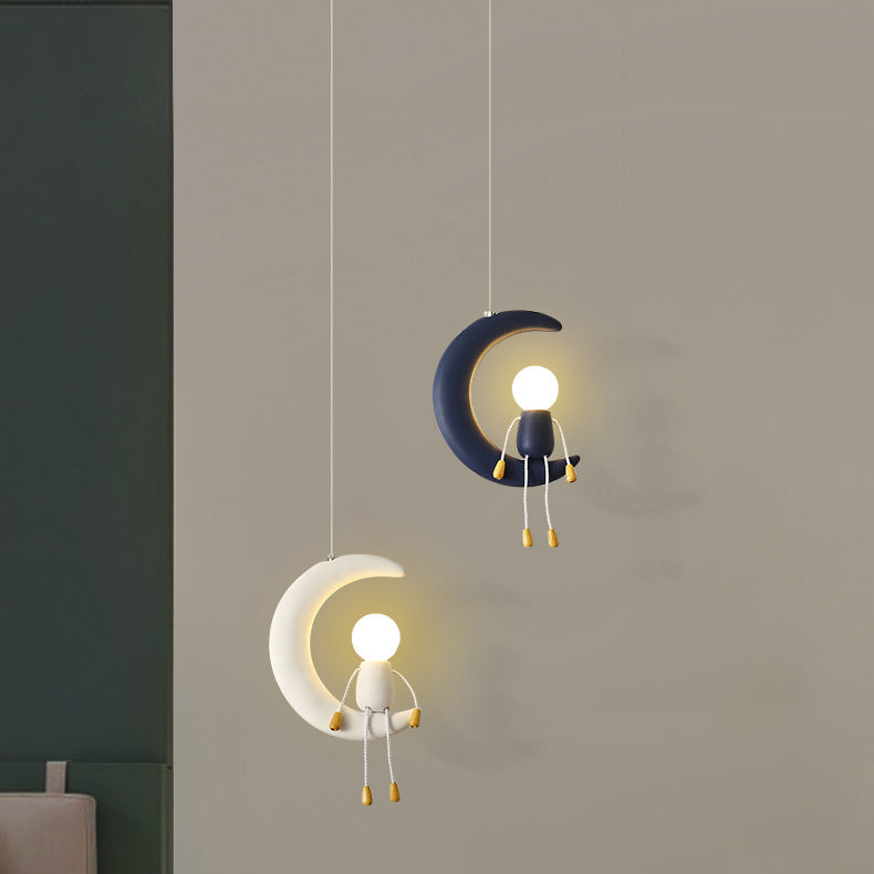 Lumendat Contemporary Nordic Kids Iron Resin Glass Moon Doll 1-Light Pendant Light For Bedside Lumendat
