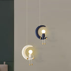 Lumendat Contemporary Nordic Kids Iron Resin Glass Moon Doll 1-Light Pendant Light For Bedside Lumendat