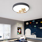 Lumendat Macaron Creative Wooden Horse Shape Round LED Kids Flush Mount Ceiling Light Lumendat