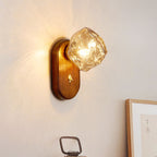 Traditional Japanese Oval Ice Cube Shape Solid Wood Glass 1-Light Wall Sconce Lamp For Bedroom Lumendat
