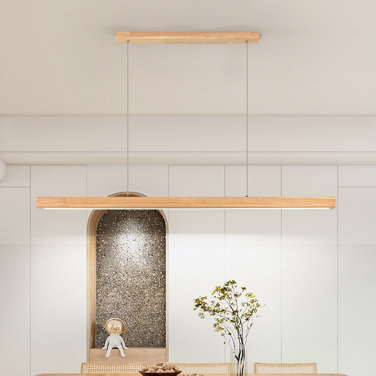Contemporary Nordic Rubber Wood Acrylic Strip LED Island Light Chandelier for Dining Room