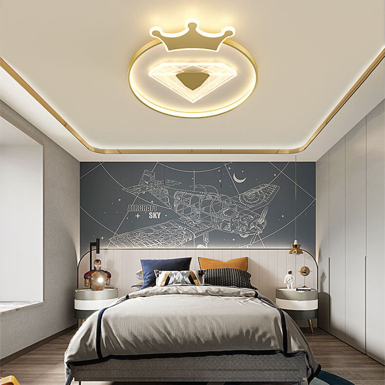 Lumendat Creative Simplicity Round Crown Diamond Acrylic Shade LED Kids Flush Mount Ceiling Light Lumendat