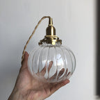 Traditional Japanese Oval Brass Glass 1-light Pendant Light for Bedroom