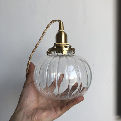 Traditional Japanese Oval Brass Glass 1-light Pendant Light for Bedroom