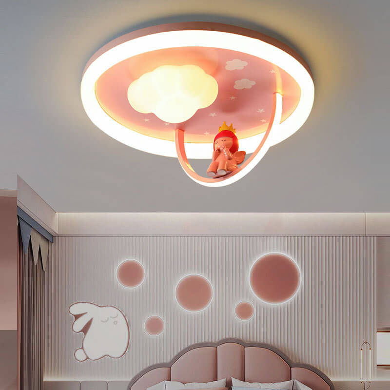 Lumendat Contemporary Creative Kids Cloud Round Resin Iron Acrylic LED Flush Mount Ceiling Light For Bedroom Lumendat