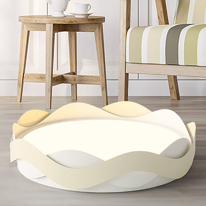 Contemporary Creative Cream Waves Round Acrylic Iron LED Flush Mount Ceiling Light for Living Room