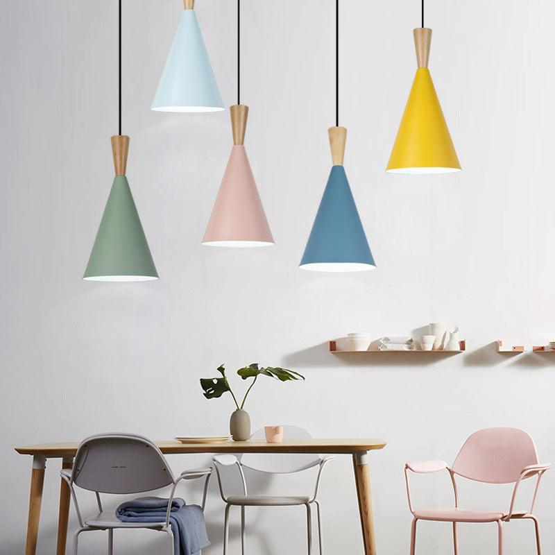 Contemporary Scandinavian Cone Round Aluminum 1-light Pendant Light for Bedroom BulbSquare
