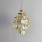 Traditional French Provincial Golden Shell Crystal Beads Round 1-light Pendant Light for Living Room BulbSquare