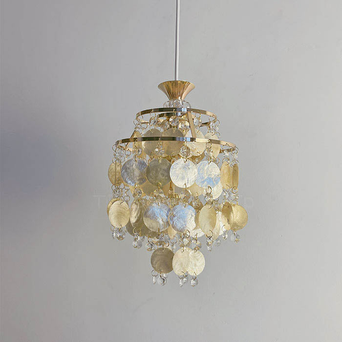 Traditional French Provincial Golden Shell Crystal Beads Round 1-light Pendant Light for Living Room