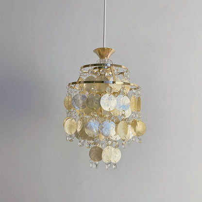 Traditional French Provincial Golden Shell Crystal Beads Round 1-light Pendant Light for Living Room
