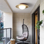 Modern Minimalist Cylinder Oval Dish Yellow Travertine 1-light Semi-flush Mount Ceiling Light for Living Room