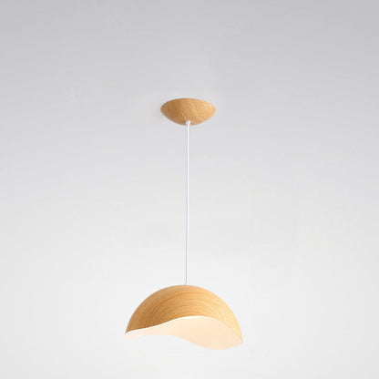 Contemporary Scandinavian Wood Grain Iron Dome Wave LED Pendant Light for Dining Room