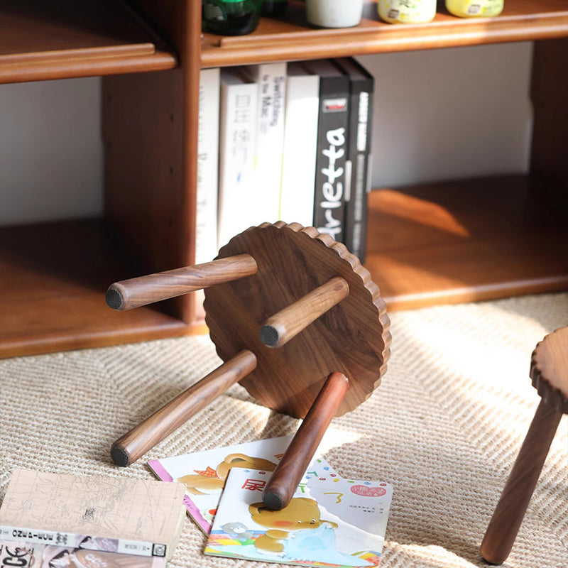 Lumendat Contemporary Creative Round Cookie-Shaped Black Walnut Solid Wood Kids Low Stool For Living Room Lumendat