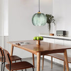 Contemporary Simplicity Green Leaf Patterned Glass Ball Shade 1-light Pendant Light for Living Room Lumendat