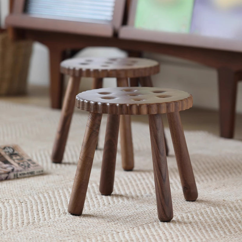 Lumendat Contemporary Creative Round Cookie-Shaped Black Walnut Solid Wood Kids Low Stool For Living Room Lumendat