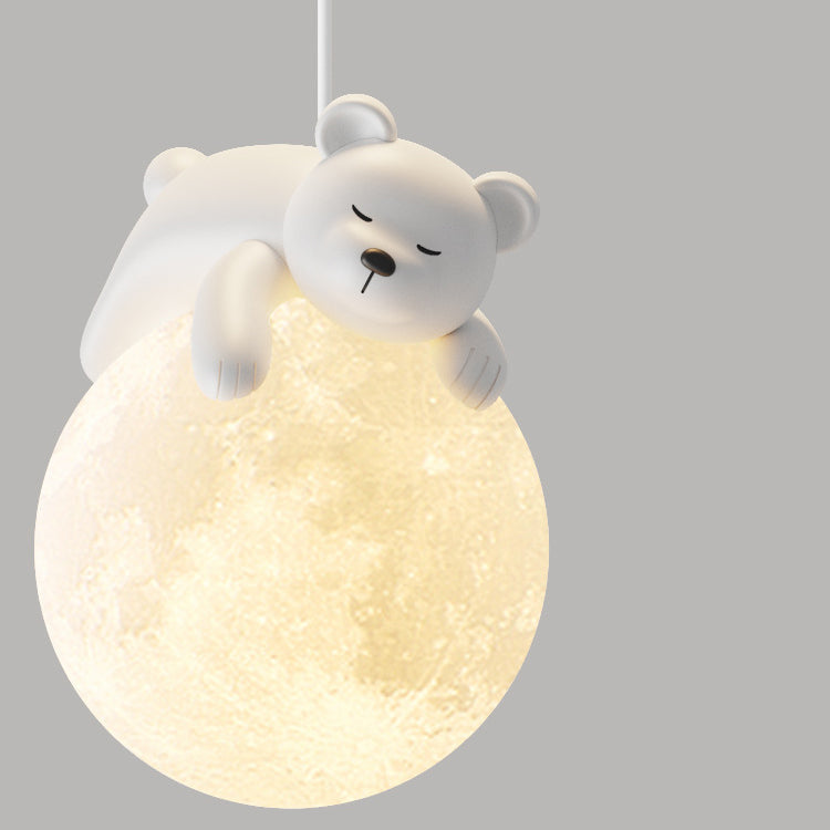 Contemporary Creative Resin Animal Rabbit Moon 1-light Kids Pendant Light for Living Room BulbSquare