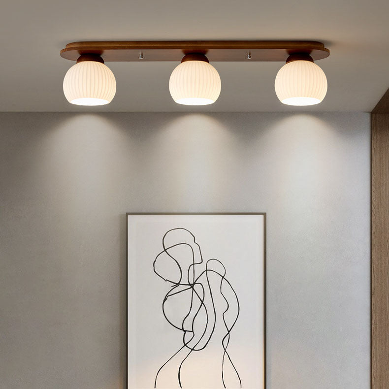 Japanese Vintage Striped Glass Wood Long Plate 2/3 Light Flush Mount Ceiling Light Lumendat