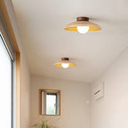Japanese Wabi-sabi Faux Woodgrain Flying Saucer Design 1-light Semi-flush Mount Ceiling Light BulbSquare